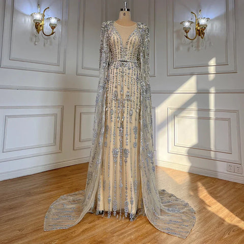 Gold Luxury Cape Sleeve Evening Dresses Gowns 2025 Beaded A-Line High-end For Women Party Couture LA71463A