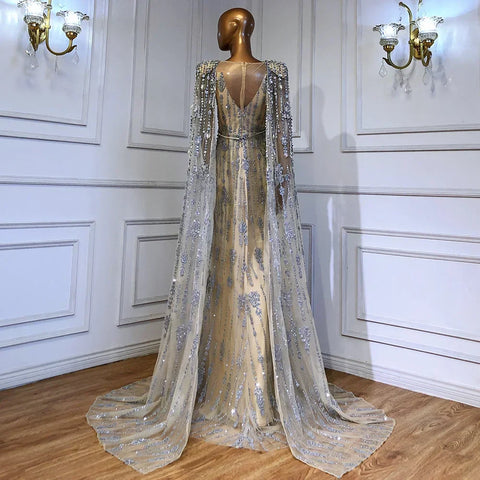 Gold Luxury Cape Sleeve Evening Dresses Gowns 2025 Beaded A-Line High-end For Women Party Couture LA71463A