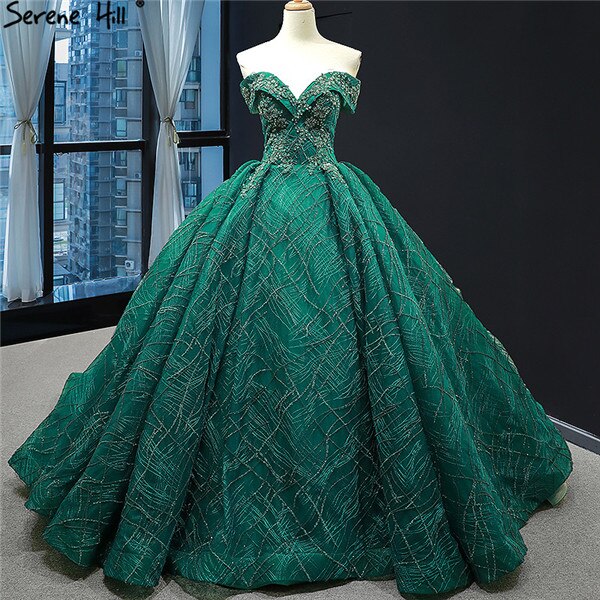 Gold Luxury Off Shoulder Sexy Wedding Dresses 2025 Latest Design Handmade Flowers Beading Bridal Gowns HM66844 Custom Made