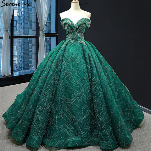 Robe de mariée luxueuse et sexy, épaules dénudées, dorée, dernière création, fleurs faites à la main, perles, HM66844, sur mesure, 2025 