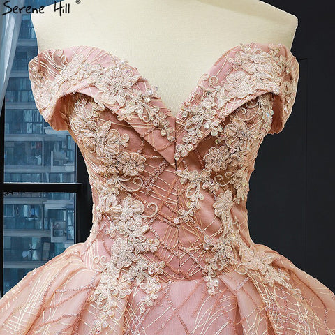 Robe de mariée luxueuse et sexy, épaules dénudées, dorée, dernière création, fleurs faites à la main, perles, HM66844, sur mesure, 2025 