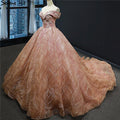 Gold Luxury Off Shoulder Sexy Wedding Dresses 2025 Latest Design Handmade Flowers Beading Bridal Gowns HM66844 Custom Made