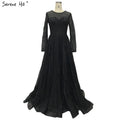 On Sale No Return No Refund Sale Gold Muslim Long Sleeves A-Line Evening Dresses 2025 O-Neck Luxury Glitte Formal Dress Real Photo LA60942