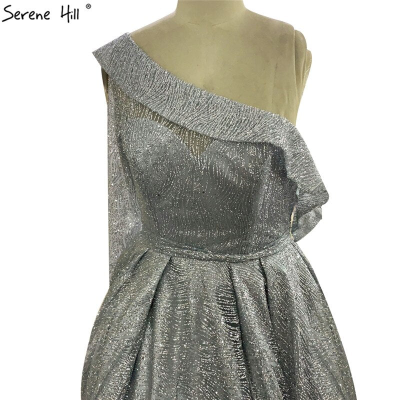 On Sale no return no refundSale Gold One Shoulder Sexy Dubai Evening Dresses 2025 Long Sleeves Luxury Sparkle A-Line Formal Dress LA70329