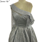 On Sale no return no refundSale Gold One Shoulder Sexy Dubai Evening Dresses 2025 Long Sleeves Luxury Sparkle A-Line Formal Dress LA70329