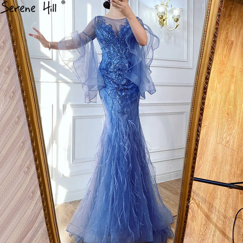 Robe de soirée sirène à manches longues et pétales dorés, luxueuse robe de soirée sexy à paillettes scintillantes et perles, LA70410, 2025 