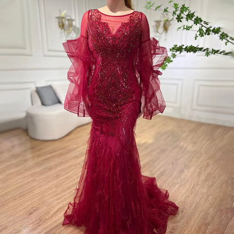 Robe de soirée sirène à manches longues et pétales dorés, luxueuse robe de soirée sexy à paillettes scintillantes et perles, LA70410, 2025 