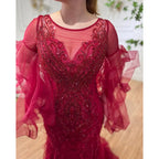 Gold Petal Long Sleeve Mermaid Evening Dresses 2025 Luxury Sparkl Sequins Beaded Sexy Formal Dress LA70410