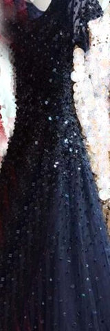 Robe de soirée luxueuse à manches courtes et perles dorées, coupe trapèze, à lacets, pour femme, modèle LA70464, 2025 