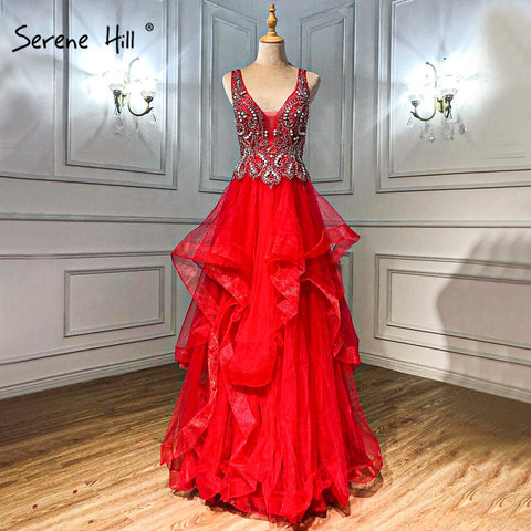 Robe de soirée en or, col en V, perles et diamants, coupe trapèze, sans manches, sexy, modèle 2025 LA70149. 