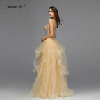 On Sale No Return No Refund Sale Gold V-Neck Beading Diamond Evening Dressese A-Line Sleeveless Sexy Evening Gowns Design 2025 LA70149