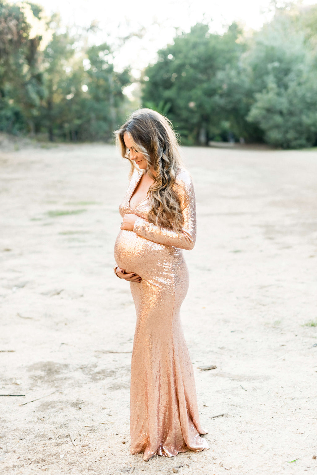 Vestido de maternidad con lentejuelas doradas Vestido dorado para baby shower