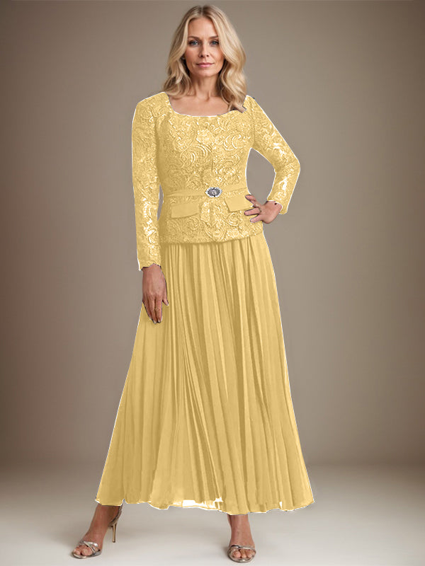Vestido de gasa corte A, largo hasta el tobillo, para la madre de la novia, con pliegues. 