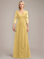 Vestido de novia de corte línea A, escote en V, largo hasta el suelo, de gasa de encaje con volantes en cascada y lentejuelas. 