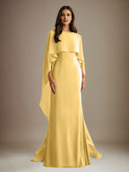 Vestido de gasa de corte recto/columna, escote barco y largo hasta el suelo, para la madre de la novia, con volantes en cascada. 