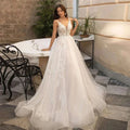 Magnifique robe de mariée trapèze sans manches à décolleté plongeant et traîne chapelle, nouvelle robe de mariée de luxe en dentelle sexy et ravissante