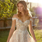 Magnifiques robes de mariée en dentelle style plage, épaules dénudées, appliques, coupe trapèze, style bohème, robe de princesse
