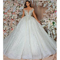 Robes de mariée de bal à sequins somptueux, décolleté cœur, manches courtes, dentelle, longueur au sol, confectionnées sur mesure - Collection 2023