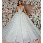 Robes de mariée de bal à sequins somptueux, décolleté cœur, manches courtes, dentelle, longueur au sol, confectionnées sur mesure - Collection 2023