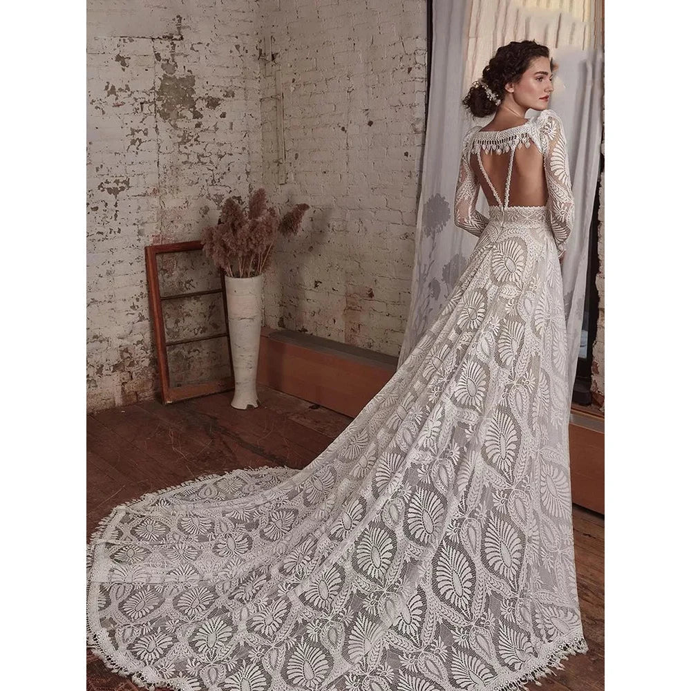 Magnifique robe De mariée en dentelle style bohémien, bretelles Spaghetti, décolleté en v profond, dos ouvert, Illusion De robes De mariée