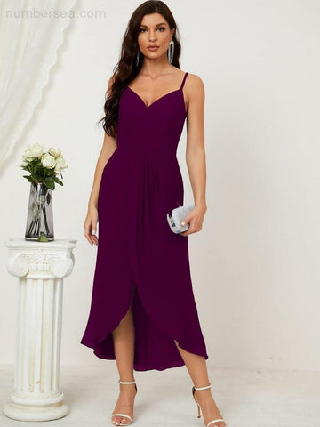 Vestido de dama de honor de gasa con escote en V y abertura media, vestido formal de fiesta, vestido de bienvenida 2803 