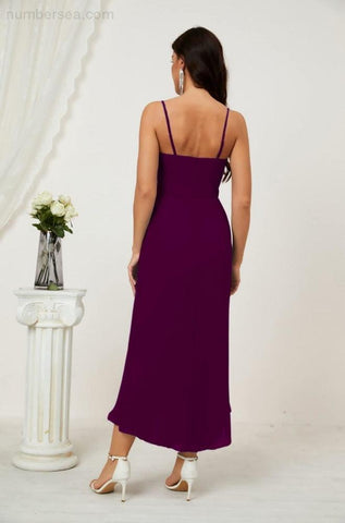 Vestido de dama de honor de gasa con escote en V y abertura media, vestido formal de fiesta, vestido de bienvenida 2803 