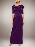 Robe longue fourreau scintillante avec revers à poignets et manches coudes 
