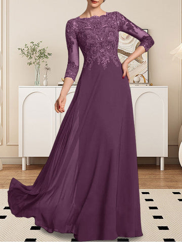 A-line Scoop Floor-Length Lace Chiffon Mother of the Bride Dress With Sequins