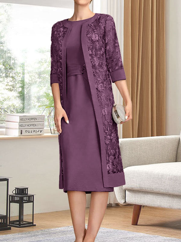 Vestido de gasa corte recto/columna hasta la rodilla para la madre de la novia con lentejuelas plisadas