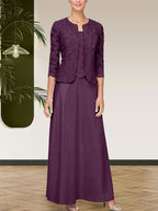 Robe jupe-veste en dentelle pailletée et satin avec veste ouverte