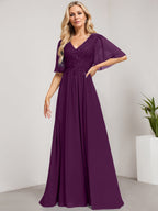 Vestido de novia de corte A, escote en V, largo hasta el suelo, de gasa de encaje con lentejuelas para la madre de la novia 