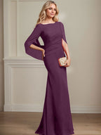 Vestido de chifón hasta el suelo, corte sirena/trompeta, para la madre de la novia, con pliegues 