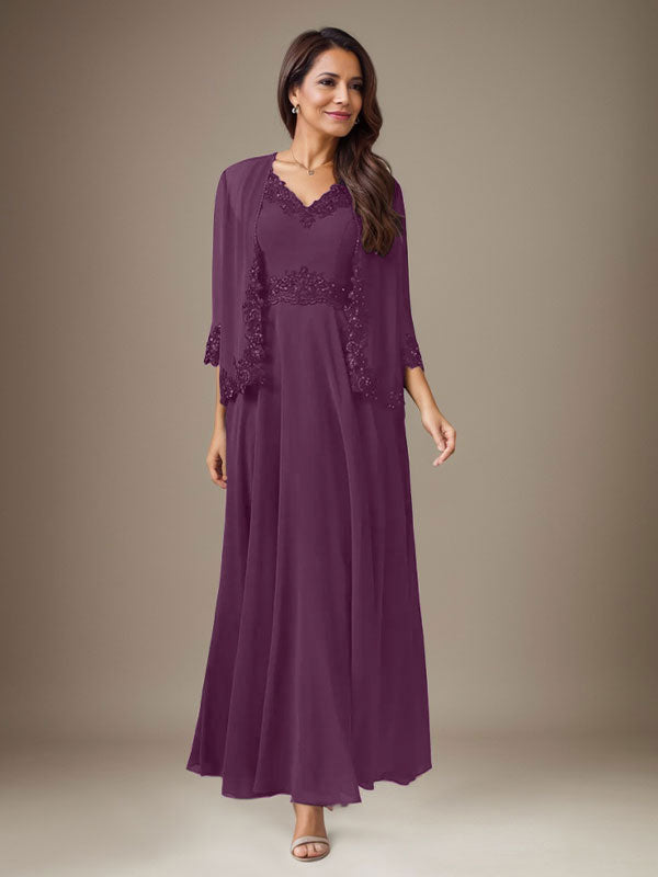 Vestido de gasa con lentejuelas color ciruela, corte en A 