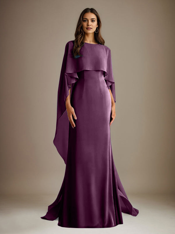 Vestido de gasa de corte recto/columna, escote barco y largo hasta el suelo, para la madre de la novia, con volantes en cascada. 
