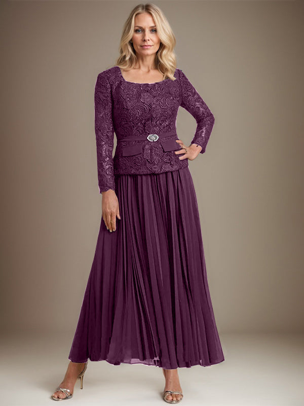 Vestido de gasa corte A, largo hasta el tobillo, para la madre de la novia, con pliegues. 