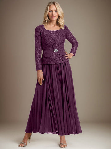 Vestido de gasa corte A, largo hasta el tobillo, para la madre de la novia, con pliegues. 