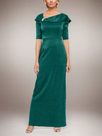 Robe longue fourreau scintillante avec revers à poignets et manches coudes 
