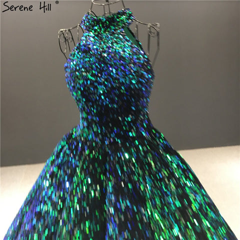 Vestido de noche verde, sexy, de lujo, hasta el tobillo, sin mangas, con lentejuelas brillantes, modelo 2025 (HA2063) 