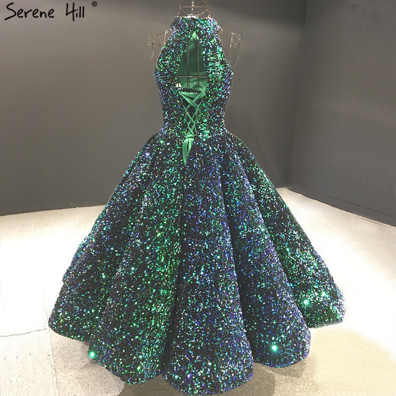 Green O-Neck Sexy Luxury Ankle-Length Evening Gowns 2025 Sleeveless Sequins Sparkle Formal Dress HA2063