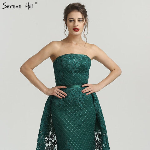 Robe de soirée sirène sexy verte à épaules dénudées, en solde, sans retour ni remboursement, 2025, avec appliques et paillettes, luxueuse robe de soirée vintage, LA6361 