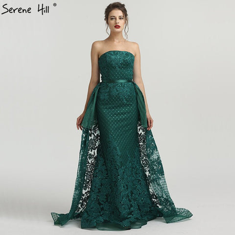Robe de soirée sirène sexy verte à épaules dénudées, en solde, sans retour ni remboursement, 2025, avec appliques et paillettes, luxueuse robe de soirée vintage, LA6361 