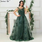 On Sale no return no refundSale Green Sleeveless Backless Sexy Evening Dresses 2025 Beading Sequined With Train Evening Gowns Real Photo LA6687
