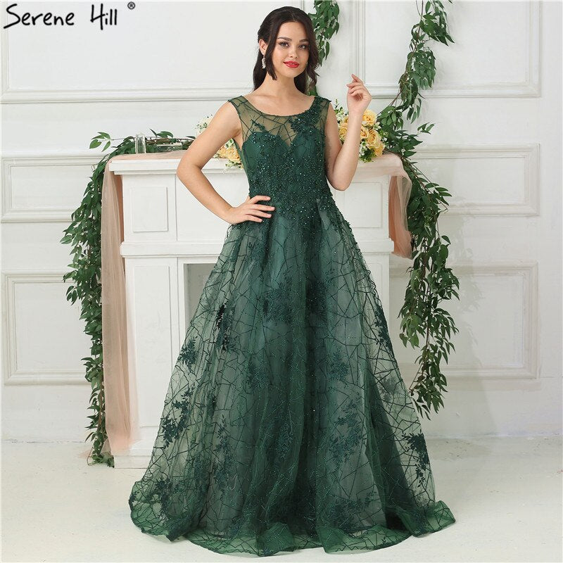 On Sale no return no refundSale Green Sleeveless Backless Sexy Evening Dresses 2025 Beading Sequined With Train Evening Gowns Real Photo LA6687