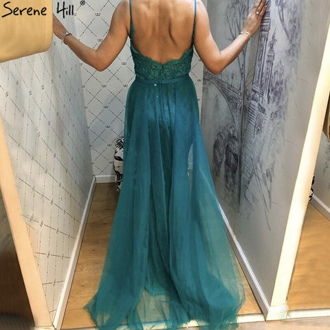 Robe de soirée sirène verte en dentelle et perles, tenue de soirée sexy sans manches, col en V, tulle, photo réelle, LA70064, 2025 