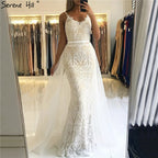 Green Sling Lace Beading Mermaid Evening Dresses 2025 Sexy Sleeveless V-Neck Tulle Formal Dress Real Photo LA70064