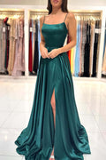 Vestidos de fiesta sencillos de corte A con escote cuadrado y abertura.