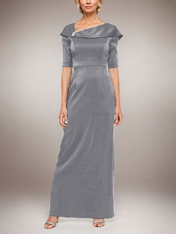 Robe longue fourreau scintillante avec revers à poignets et manches coudes 