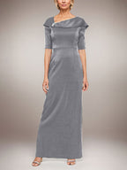 Robe longue fourreau scintillante avec revers à poignets et manches coudes 