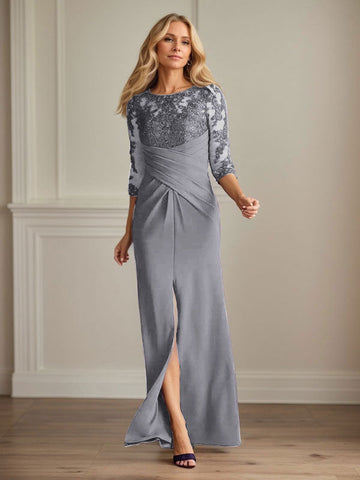 Plum Sheath Lace Stretch Crepe Mother of the Bride Dress
