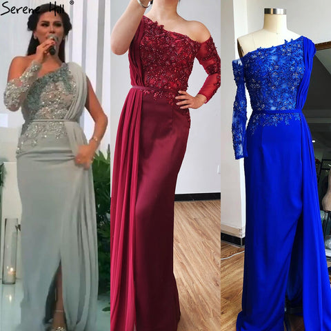 Robe de soirée grise haut de gamme, coupe trapèze, asymétrique, fleurs faites à la main, perles, 2025 LA70553 